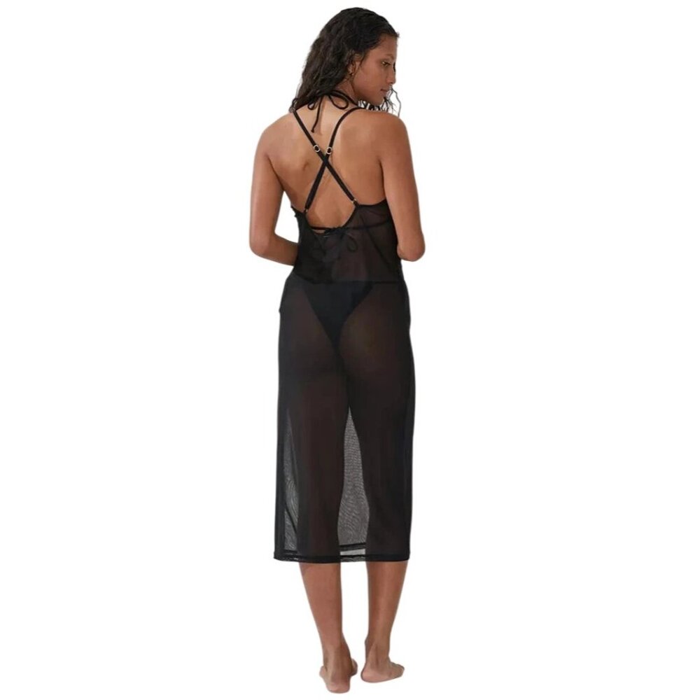 Cotton On Sm Swimsuit Cover-up Maxi Dress Mesh Fishnet Scoop Cross Back Swimwear